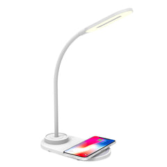 WLLIGHTMINI - Lampada LED con caricabatteria wireless integrato, potenza massima 10 Watt, tre tonalità di luce, braccio flessibile