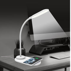 WLLIGHTMINI - Lampada LED con caricabatteria wireless integrato, potenza massima 10 Watt, tre tonalità di luce, braccio flessibile
