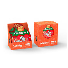XMASEARBALL - Auricolare a filo stereo IN-EAR con jack 3,5 mm, cavo piatti anti groviglio, remote contro e microfono integrato, simpatica confezione Natalizia