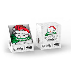 XMASEARSNOW - Auricolare a filo stereo IN-EAR con jack 3,5 mm, cavo piatti anti groviglio, remote contro e microfono integrato, simpatica confezione Natalizia