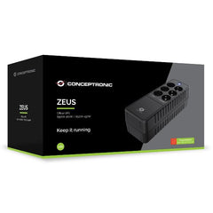 UPS per ufficio da 650VA 360W, batteria e protezione da sovratensione Schuko x 3, protezione da sovratensione Schuko x 3, ingresso/uscita RJ45